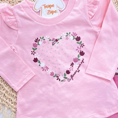 Conj. Blusa Manga Longa Só Floresce Amor Aqui e Calça Legging - Rose e Uva